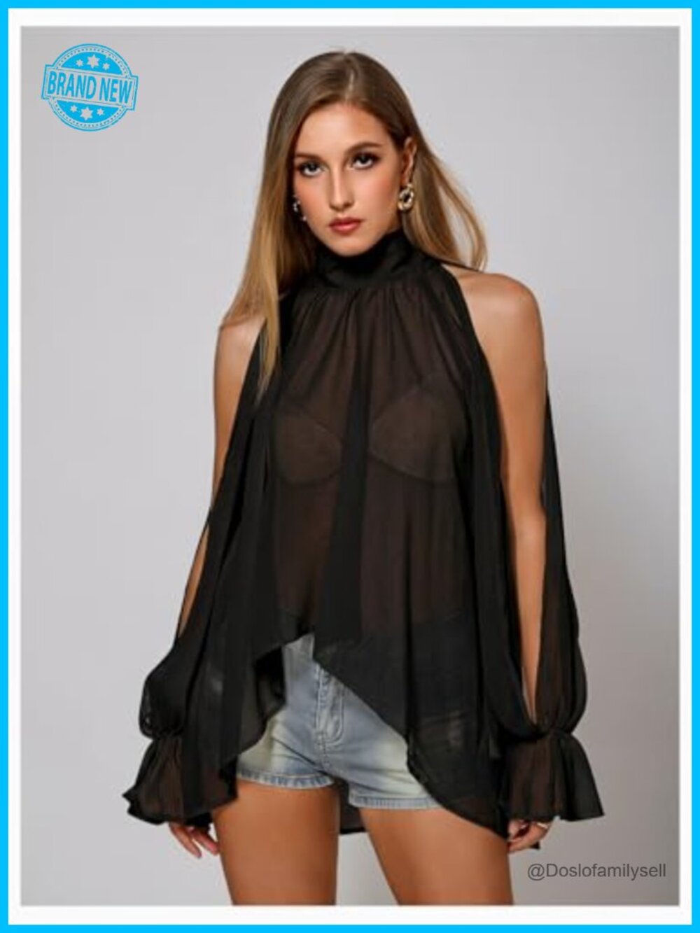 Sheer Halter Blouse Flowy Cute Party Going Out Tops View 2